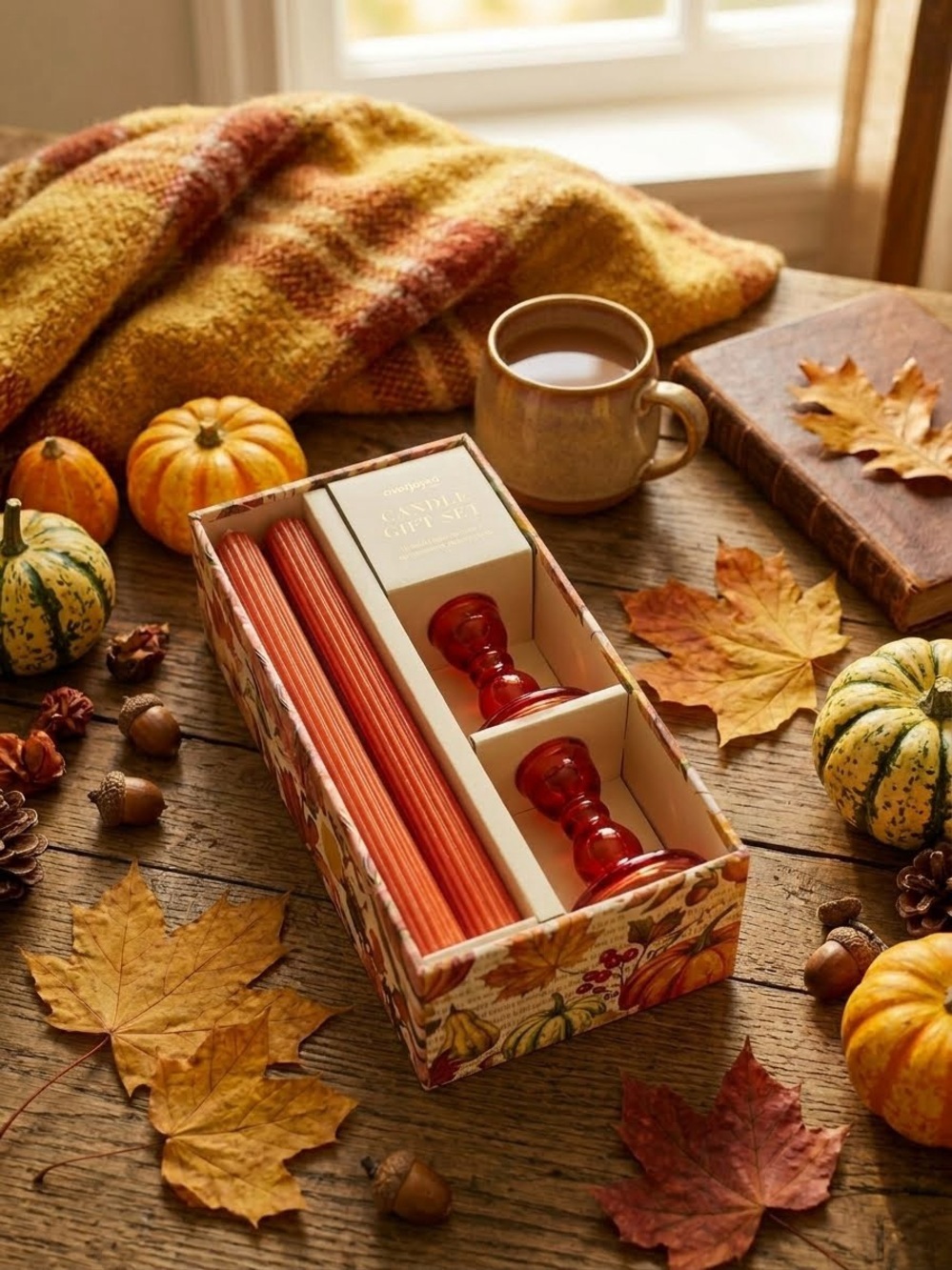Autumn Harvest Orange Taper Candle Set - Decorative Candle Holders